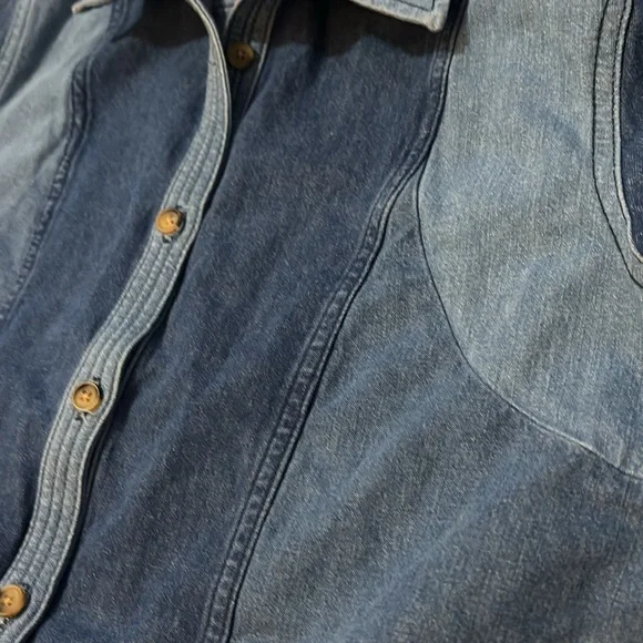 Ba&sh Ianis Mixed Denim Long Sleeve Button Front Collared Shirt Sz L - Picture 4 of 11
